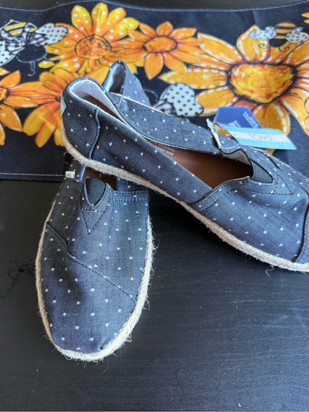 TOMS Navy Polka Dot Classic Slip-On Espadrilles